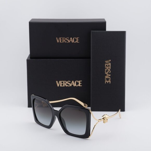 Versace VE4502U GB1/87 Square Sunglasses – Black Gold/Grey Gradient - Picture 1 of 9